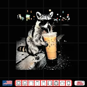 Design Raccoon Drinking Iced Coffee Funny Animal Meme Shirt
