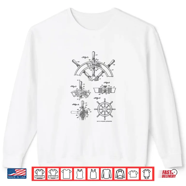 Sweatshirt Vintage Sailing Boating Ships Wheel Patent Sailors Shirt