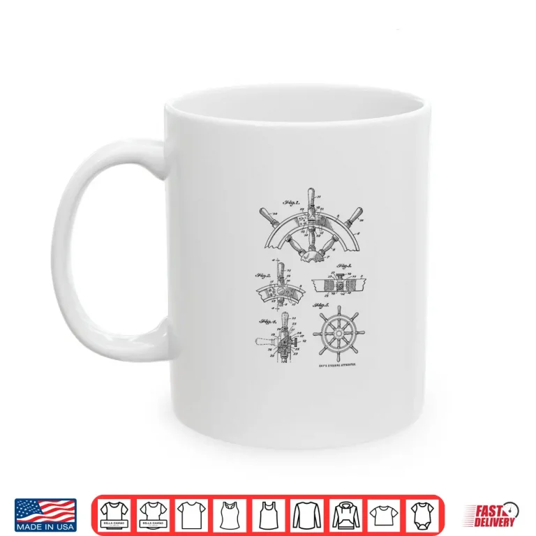 Mug Vintage Sailing Boating Ships Wheel Patent Sailors Shirt