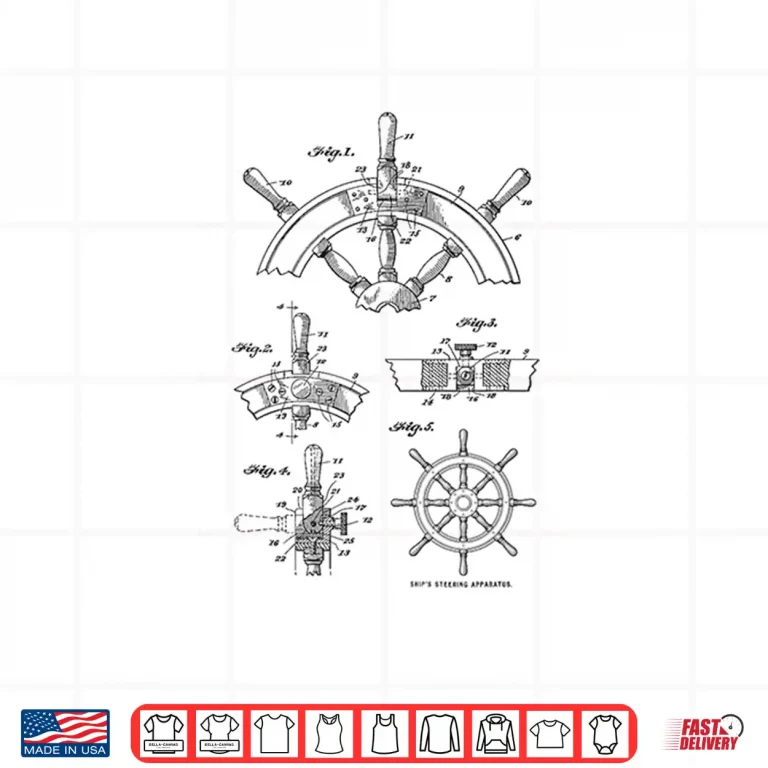 Design Vintage Sailing Boating Ships Wheel Patent Sailors Shirt