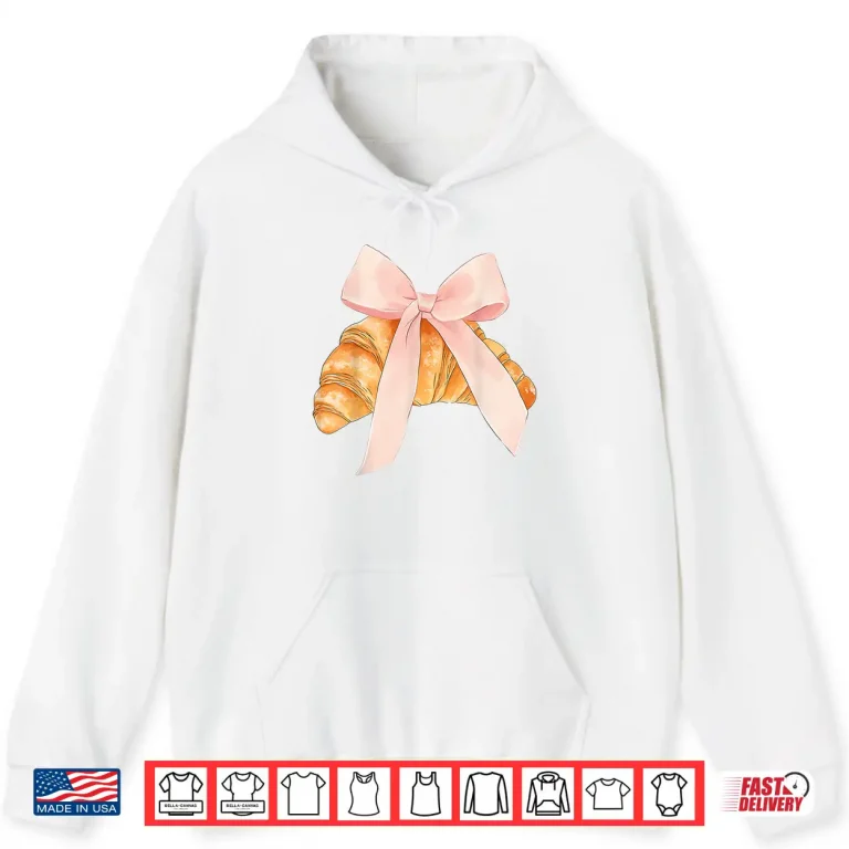 Hoodie Coquette Pink Bow Croissant Baking Baker Pastry Shirt