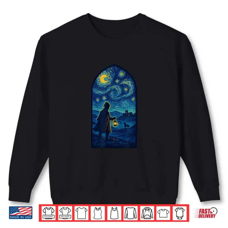 Sweatshirt Sherlock Holmes Night Art Detective Under Starry Sky Shirt 1