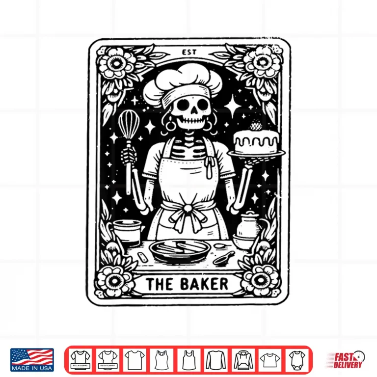Design The Baker Tarot Card Skeleton Baking Skull Witchy Chef Shirt