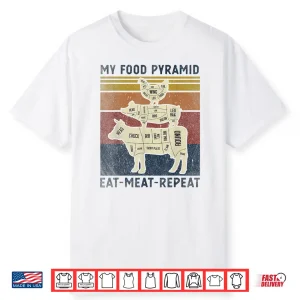Food Pyramid Eat Meat Repeat Retro Vintage Bbq Shirt