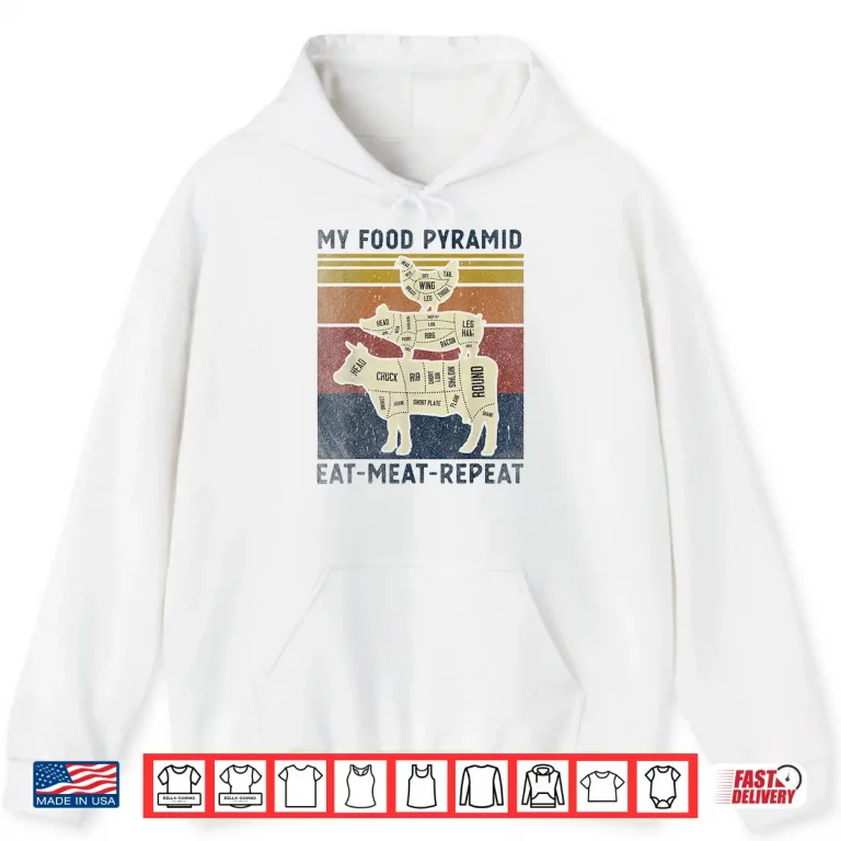 Hoodie Food Pyramid Eat Meat Repeat Retro Vintage BBQ Shirt