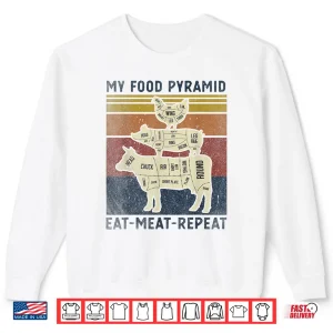 Sweatshirt Food Pyramid Eat Meat Repeat Retro Vintage BBQ Shirt