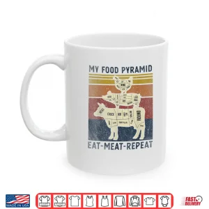 Mug Food Pyramid Eat Meat Repeat Retro Vintage BBQ Shirt
