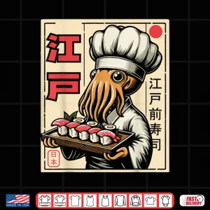 Design Octopus Sushi Japanese Anime Kawaii Chef Shirt