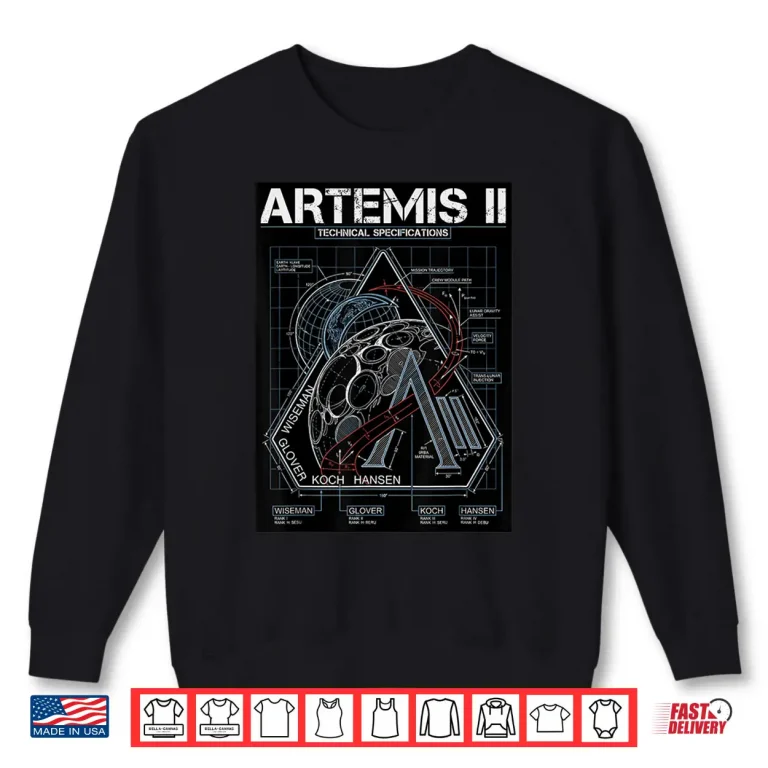 Sweatshirt Artemis II Technical Specifications Moon Mission Blueprint Shirt