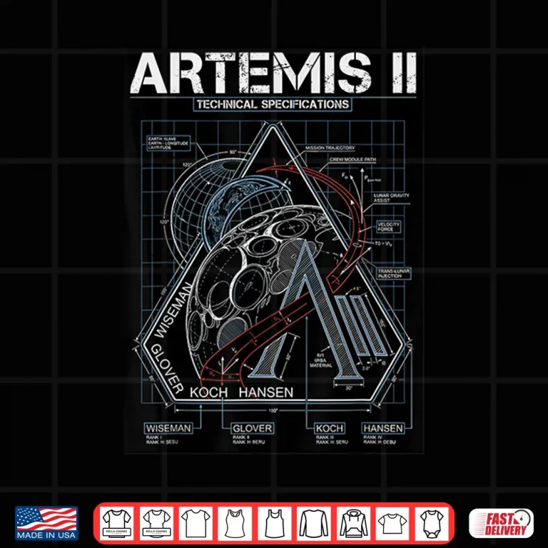 Design Artemis II Technical Specifications Moon Mission Blueprint Shirt