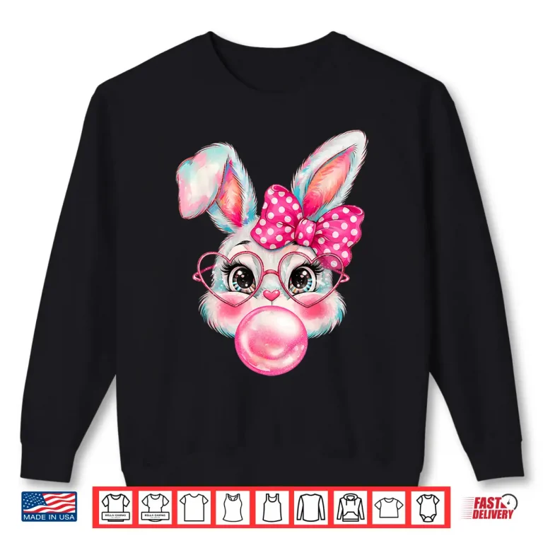 Sweatshirt Girls Easter Cute Bunny Face Coquette Bow Kids Shirt