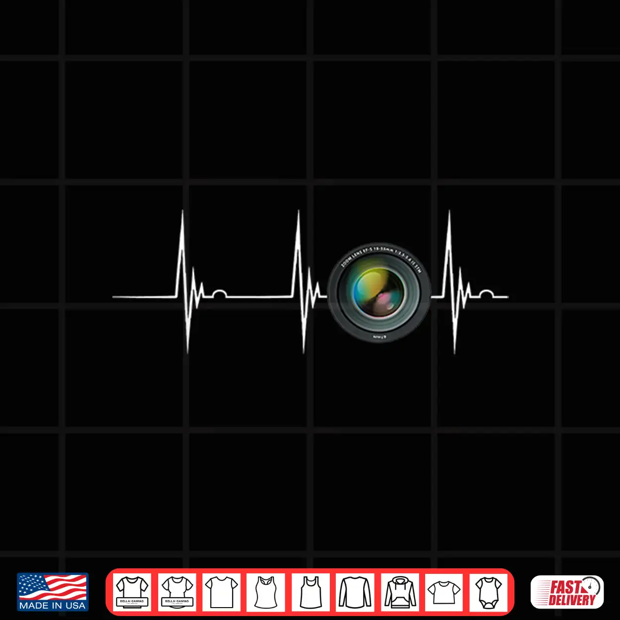 Camera Lens Heartbeat Ekg Pulse Photographer Shirt Camera Lens Heartbeat Ekg Pulse Photographer Shirt