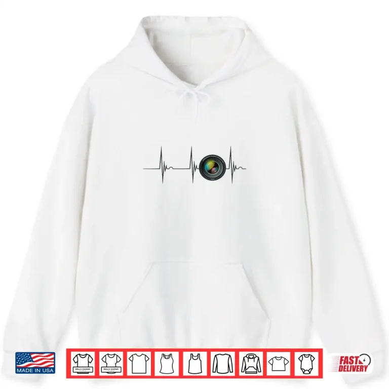 Hoodie Camera Lens Photography Photographer Heartbeat EKG Pulse Shirt