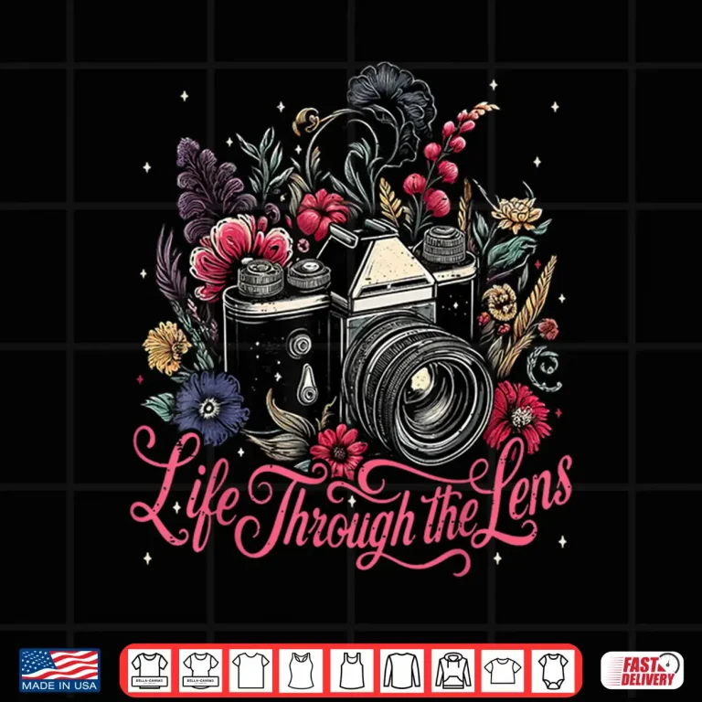 Design Womens Camera Flowers Graphic Photographer Holiday Shirt 3