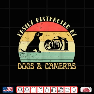 Design Easily Distracted By Cameras Dogs Retro Photographer Shirt