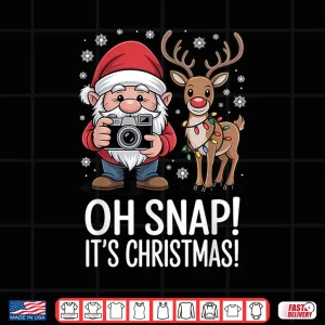 Design Funny Christmas Photographer Gnome Oh Snap ItS Christmas Shirt