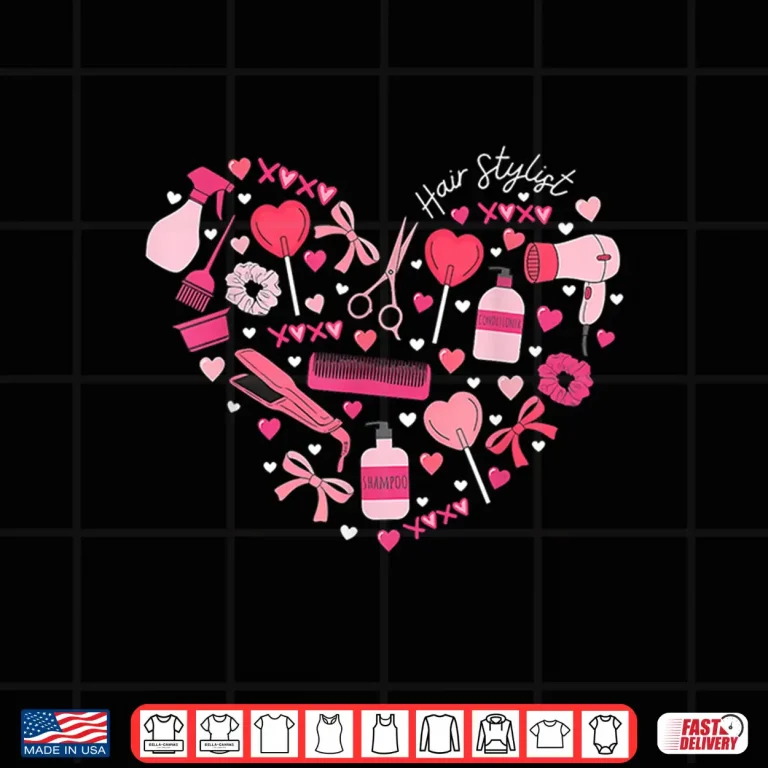 Design Cute Heart Hair Stylist Valentine Day Cosmetologist Shirt