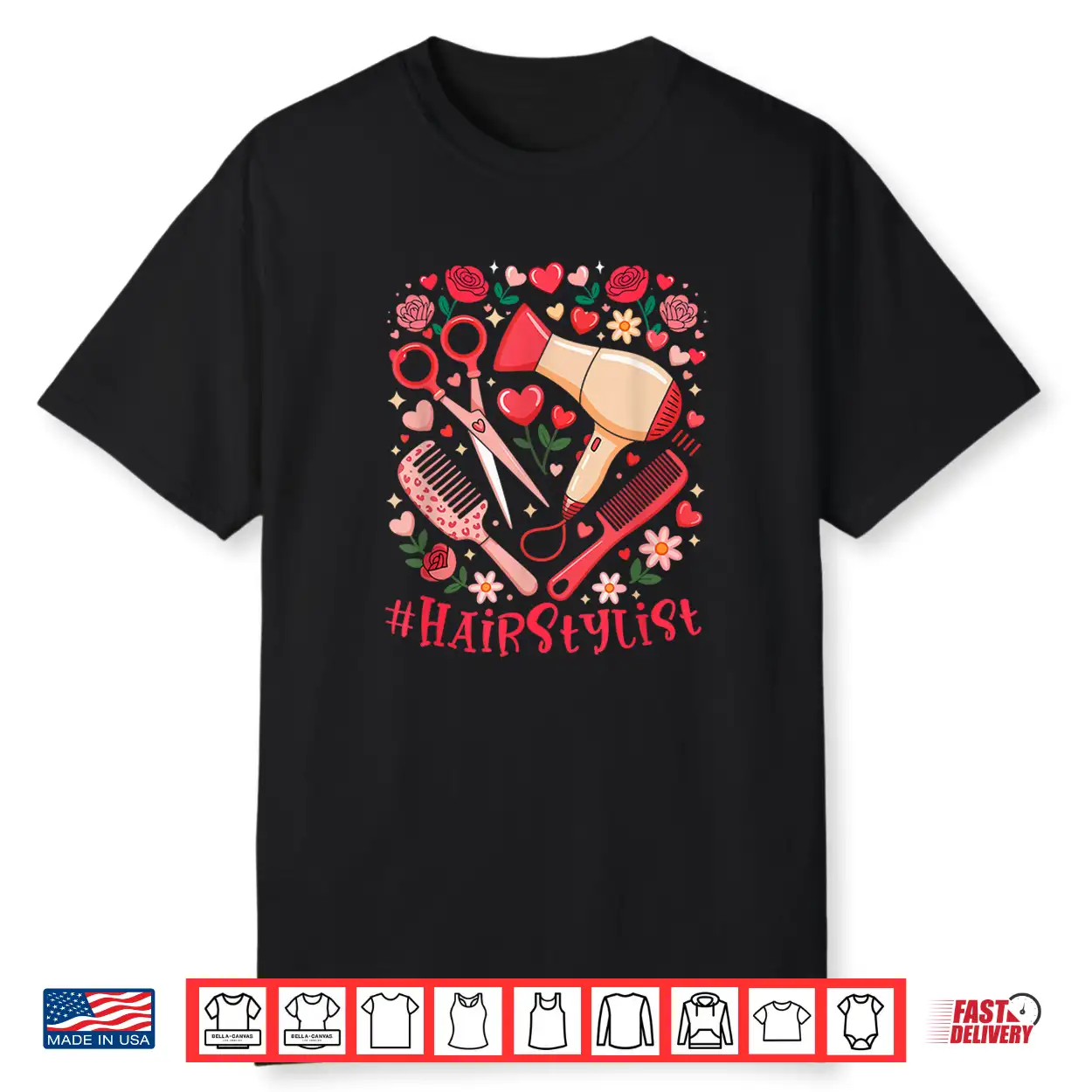 Hair Stylist Job Tools Valentine Hearts Floral Shirt Hair Stylist Job Tools Valentine Hearts Floral Shirt