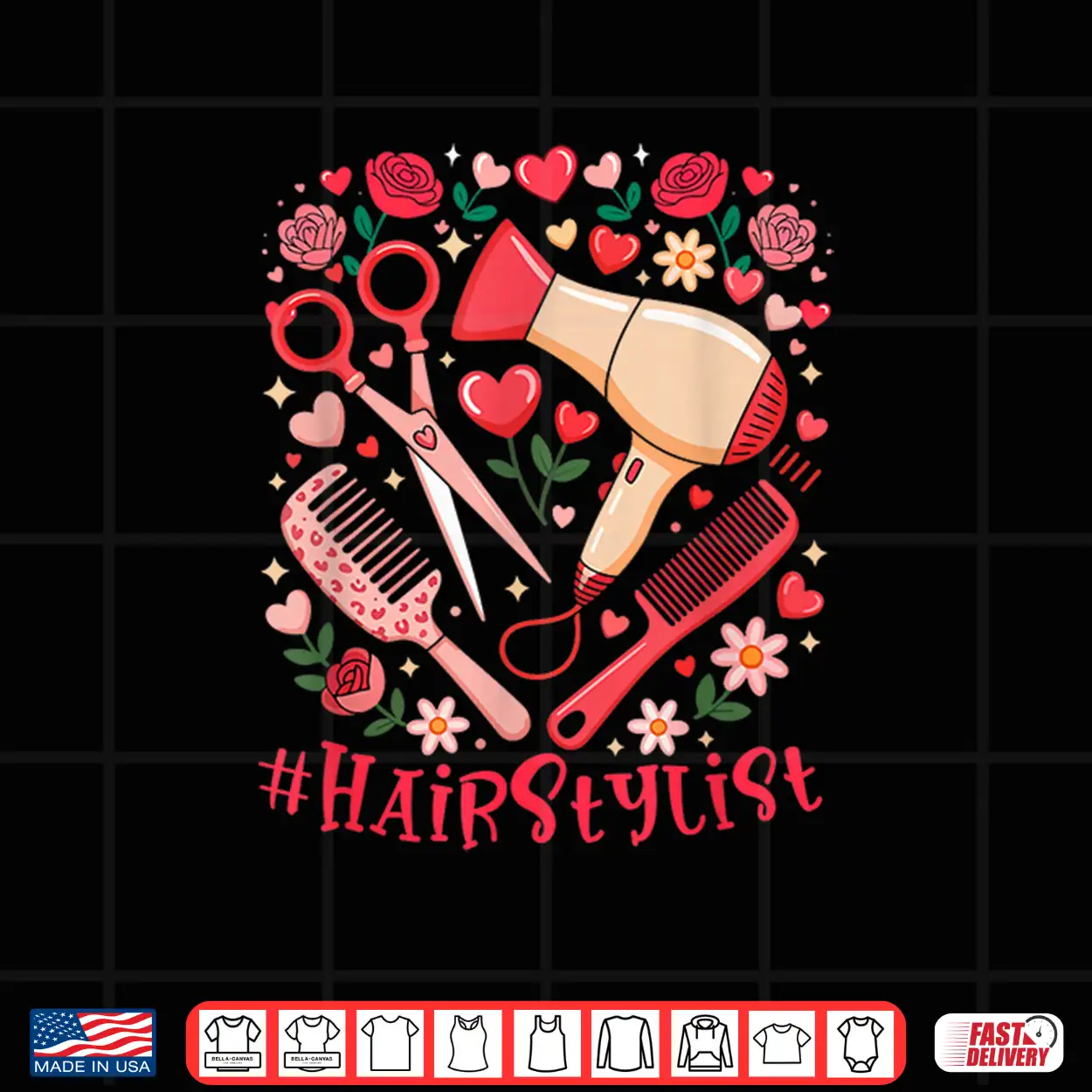 Hair Stylist Job Tools Valentine Hearts Floral Shirt Hair Stylist Job Tools Valentine Hearts Floral Shirt