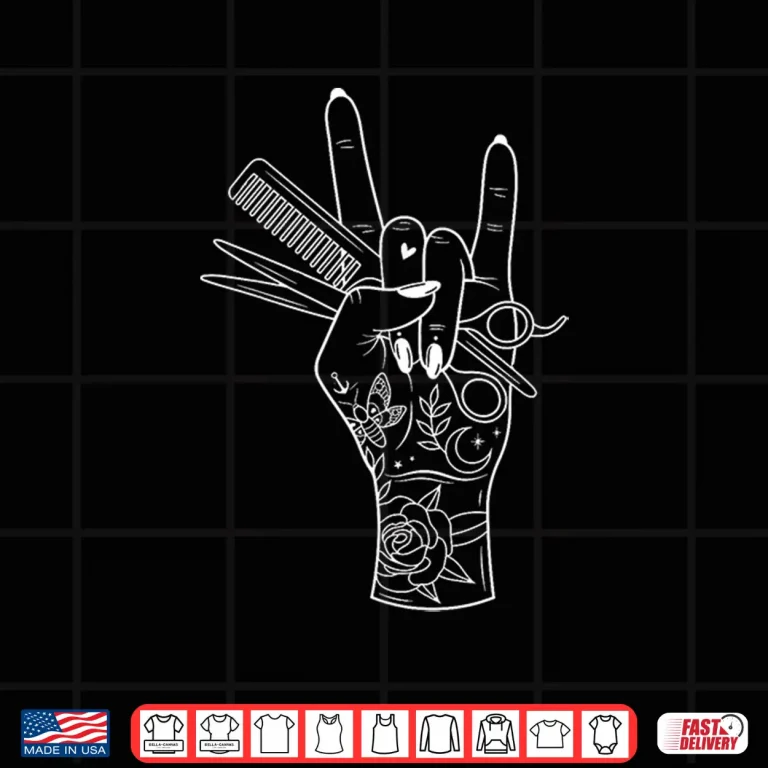 Design Hair Hustler Rock On Hand Barber Hairstylist Shirt