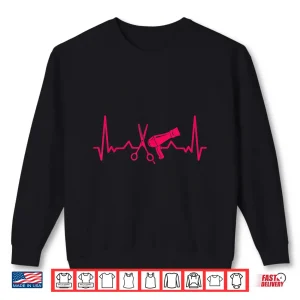 Sweatshirt Hairdresser Gift Scissors Dryer Heartbeat Hairstylist Shirt