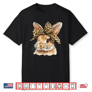 Cute Easter Bunny Face Bow Leopard Rabbit Girls Shirt
