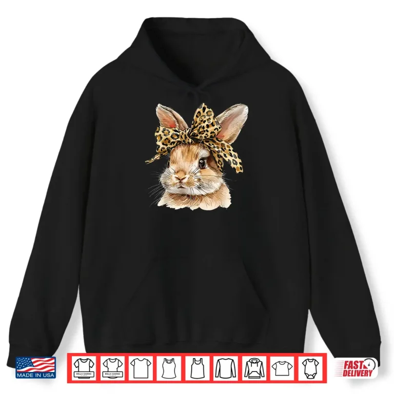 Hoodie Cute Easter Bunny Face Bow Leopard Rabbit Girls Shirt 1