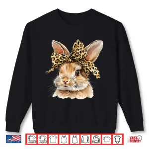 Sweatshirt Cute Easter Bunny Face Bow Leopard Rabbit Girls Shirt 1