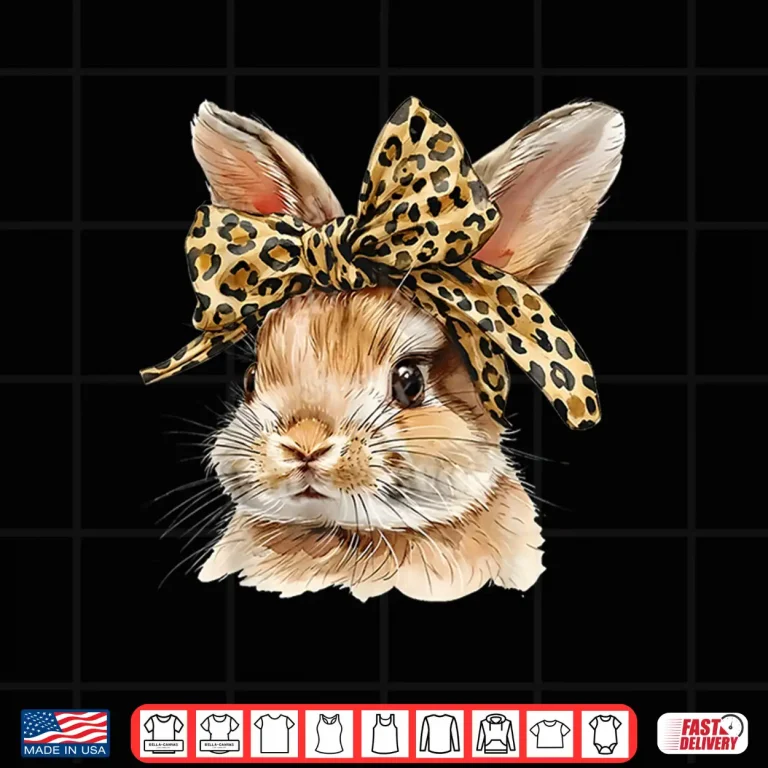 Design Cute Easter Bunny Face Bow Leopard Rabbit Girls Shirt 1