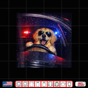 Design Funny Police Golden Retriever Driving Dog Meme Shirt 1