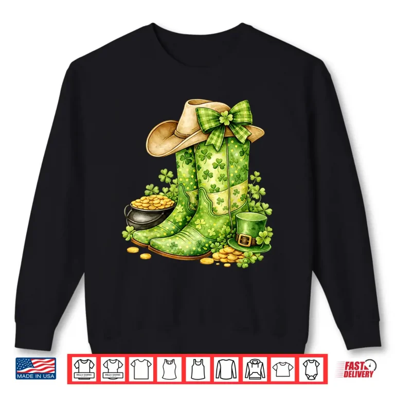 Sweatshirt Retro Western Cowboy Boots St Patricks Day Women Shirt