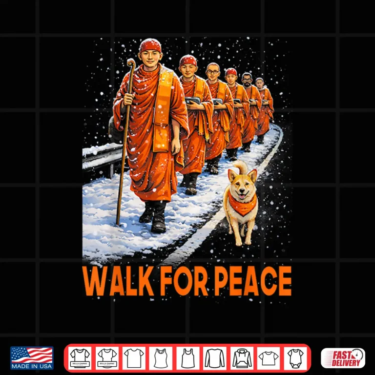 Design Walk For Peace 2026 Monks With Aloka Dog Peace Shirt