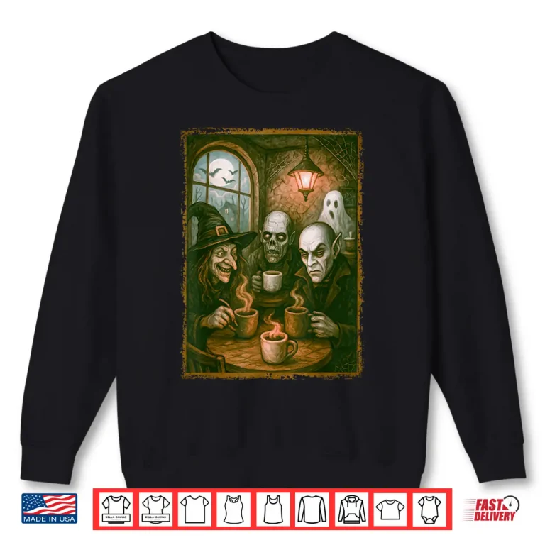 Sweatshirt Monsters In Coffee Shop Coffee Lovers Barista Halloween Shirt