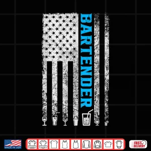 Design Bartender American Flag 4Th Of July Vintage Funny Bartender Shirt