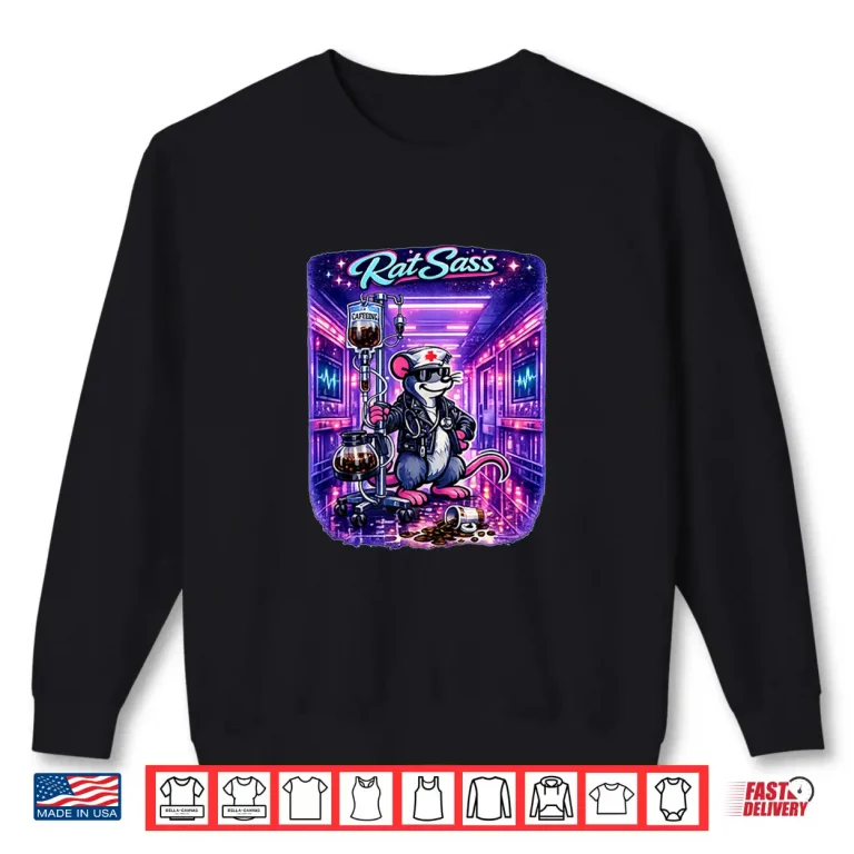 Sweatshirt Electric Nurse Coffee IV Cartoon Caffeine Addict Retro Rat Shirt