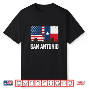 San Antonio Texas Skyline Flag Graphic Design Shirt