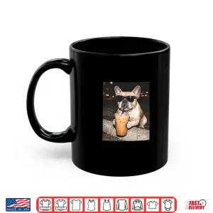 Mug French Bulldog Drinking Iced Coffee Funny Animal Shirt