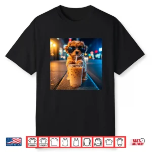 Funny Goldendoodle Drinking Iced Coffee Animal Meme Shirt