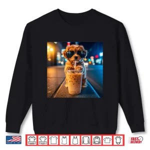 Sweatshirt Funny Goldendoodle Drinking Iced Coffee Animal Meme Shirt