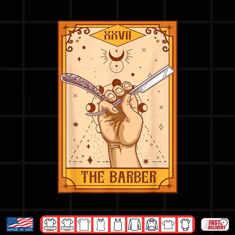 Design Funny Barber Hairstylist The Barber Tarot Card Shirt