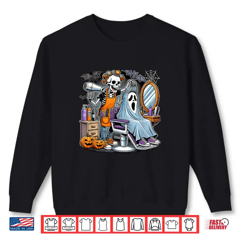 Sweatshirt Halloween Skeleton Hairdresser Hairstylist Graphic Shirt