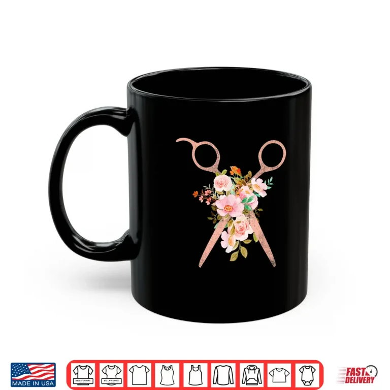 Mug Hairstylist Floral Scissors Hairdresser Barber Salon Shirt