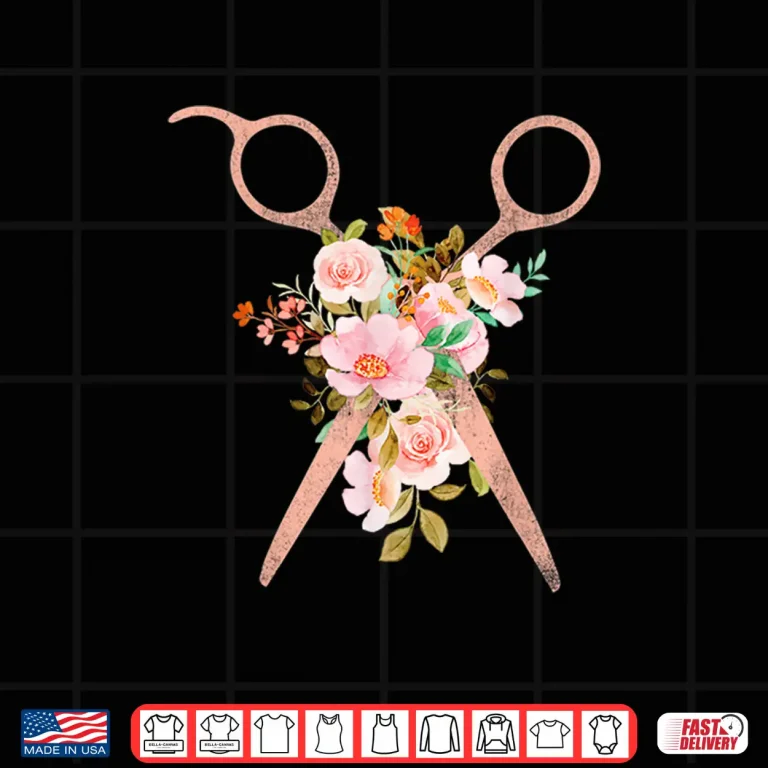 Design Hairstylist Floral Scissors Hairdresser Barber Salon Shirt