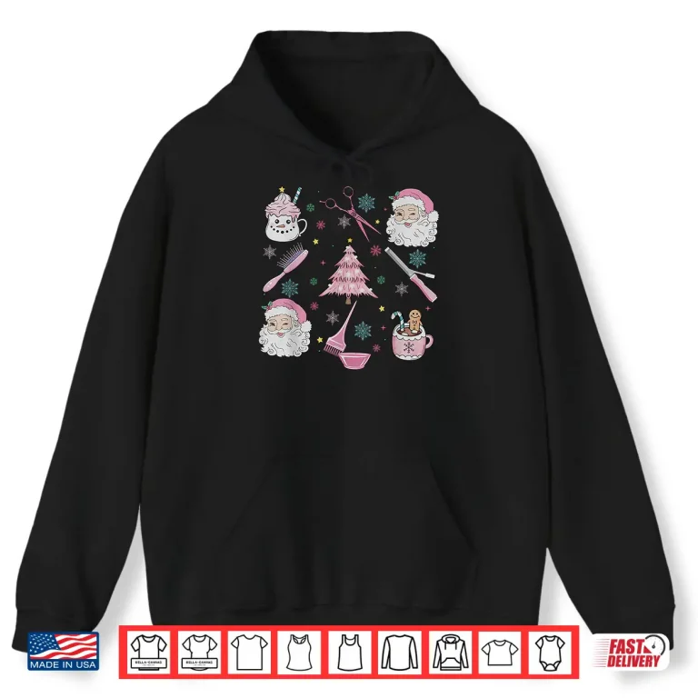 Hoodie Retro Christmas Hairstylist Santa Coffee Latte Shirt