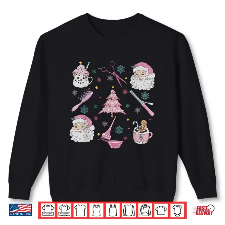 Sweatshirt Retro Christmas Hairstylist Santa Coffee Latte Shirt
