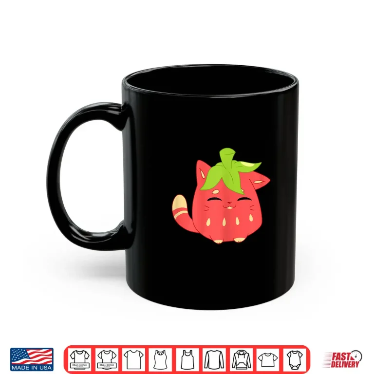 Mug Cute Funny Sweet Cartoon Strawberry Shaped Cat Gifts Shirt