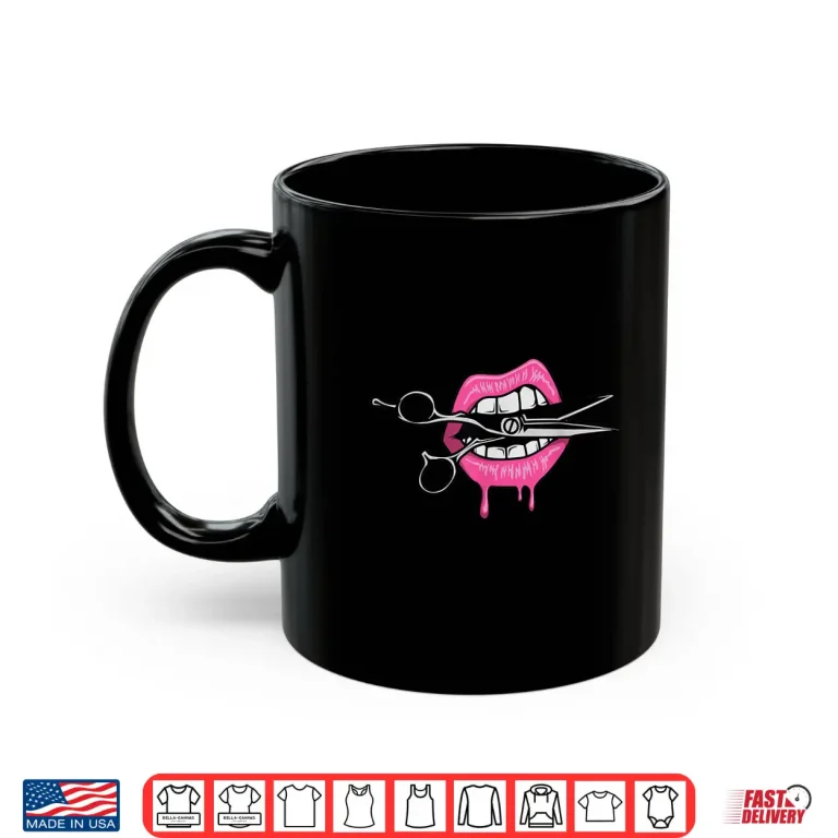 Mug Sassy Lips Biting Scissors Hairdresser Barber Gift Shirt