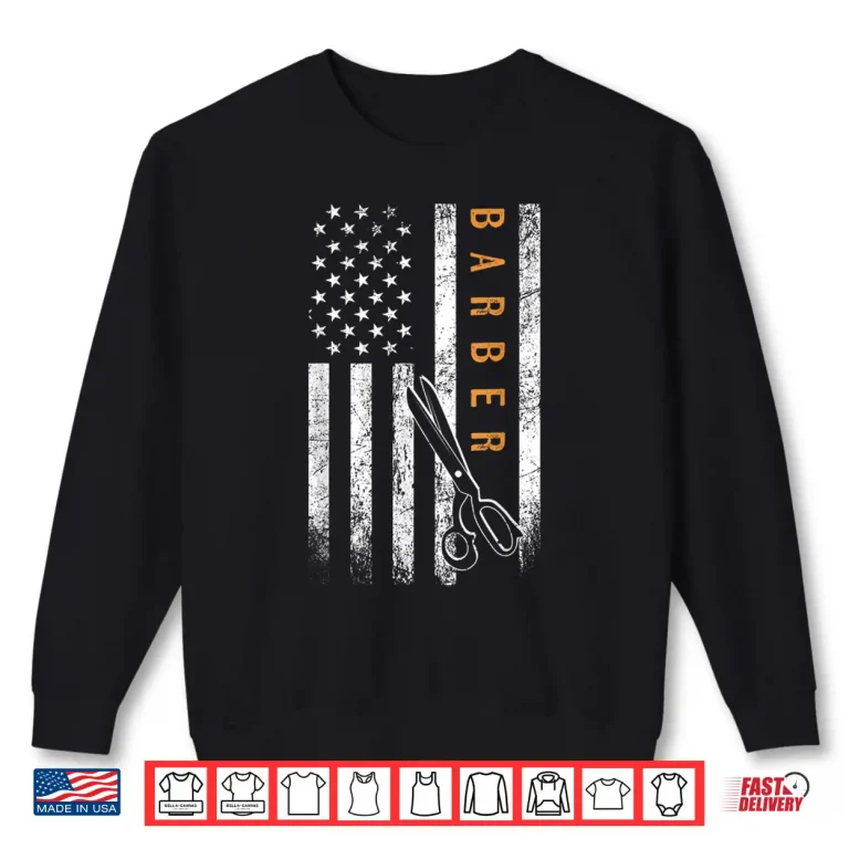 Sweatshirt Barber American Flag Patriotic Barbershop Graphic Shirt