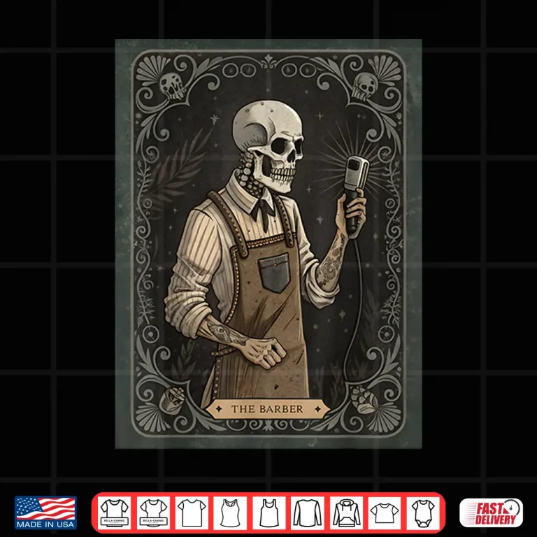 Design Barber Tarot Card Skeleton Haircut Halloween Shirt