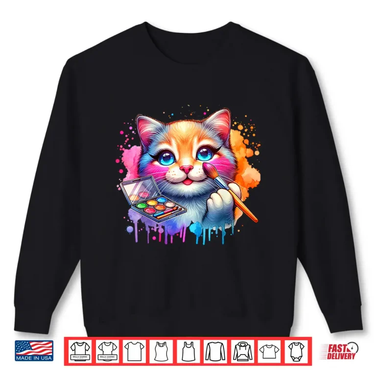Sweatshirt Makeup And Cats Animal Lover Cosmetic Graphic Shirt